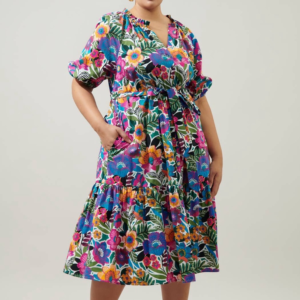 Floral Tired Midi Dress with Tie Belt